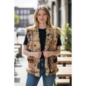 Afghan Suede Shearling Vest with Fur Trim, Large NWOT